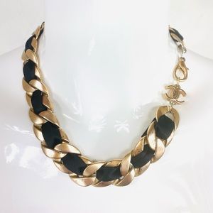 Authentic CHANEL Gold Black Ribbon Necklace